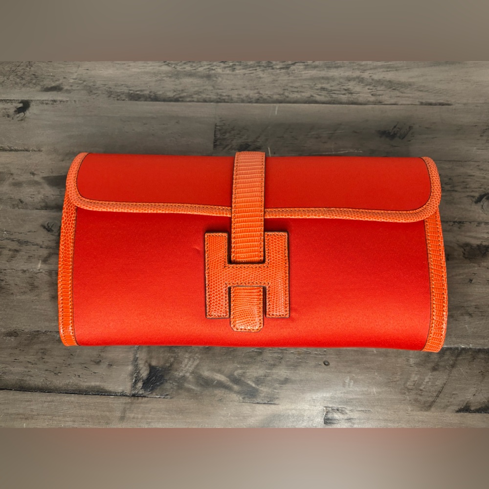 HERMES Orange Braise Lizard Leather & Silk Jige Elan 29